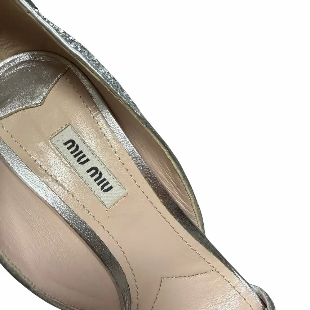Miu Miu Swarovski Crystal Embellished Glitter Leather Sandals Size 39.5 / US 9.5 - Picture 7 of 15